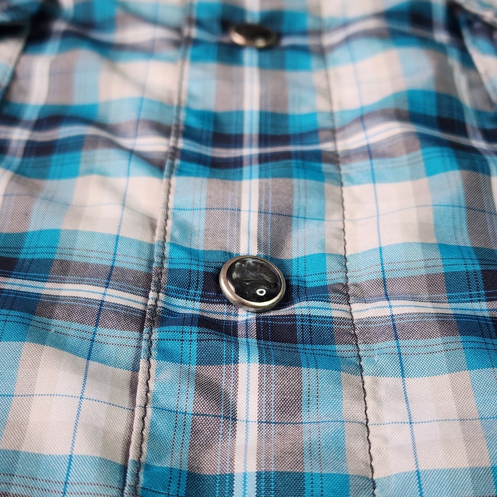 Kuhl Plaid Shirt Mens Large Blue Short Sleeve Snap Front Hiking Outdoor EUC - Picture 7 of 16